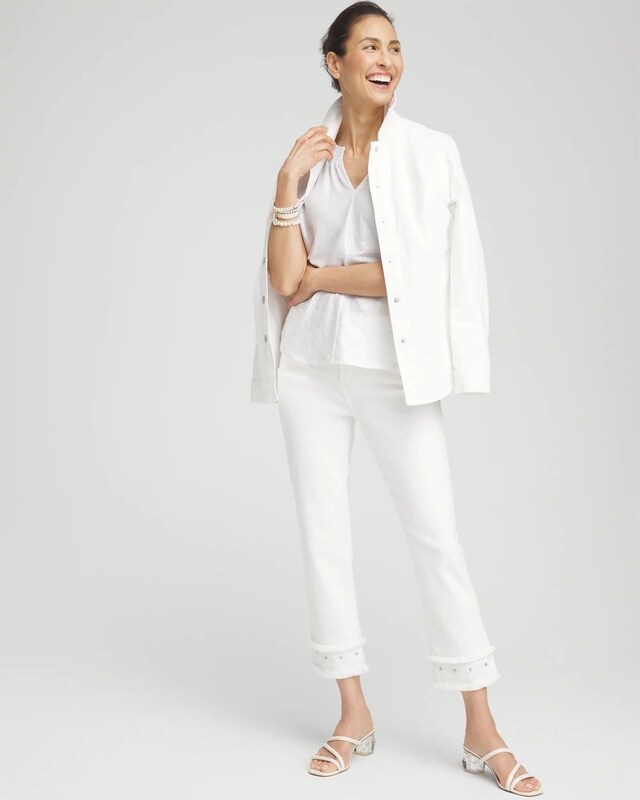 No Stain Embellished Girlfriend Cropped Jeans - image 2